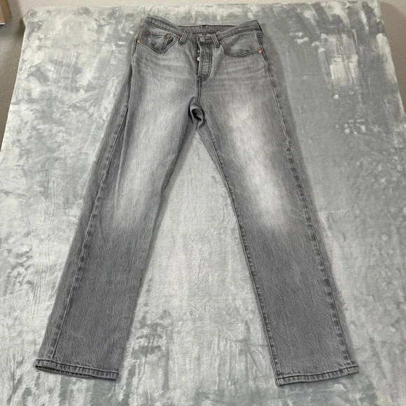 Levis 501 Women's Jeans W27 L30 Original Fit Grey Straight Leg Button Fly - Picture 1 of 8